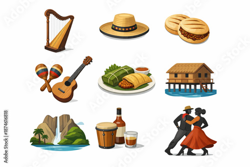 Professional Venezuelan Culture Icon Set Coherent Vector Design Minimal Flat Illustrations White Background Abstract Visual System