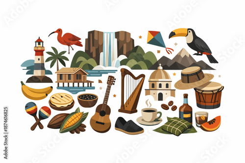 Refined Venezuelan Cultural Vector Icons Contemporary Minimal Flat Design White Background