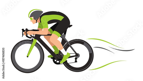 Cyclist in motion: dynamic flat design of a racing biker with a speed trail