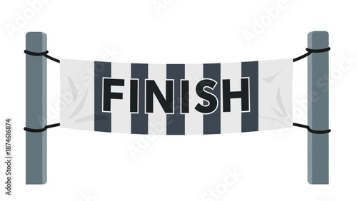 Finish line banner with black and white stripes in flat design