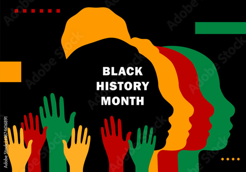 Black History Month. African-American history, heritage. Poster, greeting card, banner, background. African colors black, red, yellow, green. Black History Month