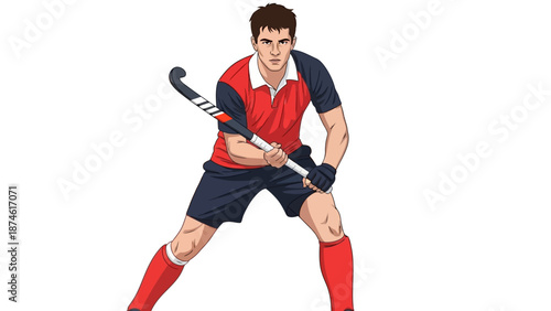 Field hockey player in action: dynamic pose and sporty attire