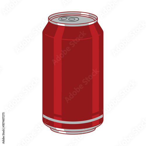 Realistic red aluminum soda or beer can illustration. 3D beverage container isolated on white for packaging design or soft drink mockup.