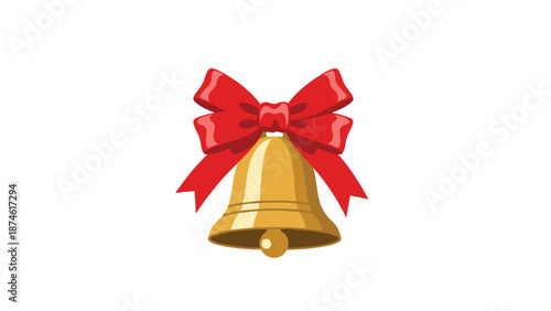 Classic golden bell elegantly tied with a vibrant red bow, symbolizing Christmas, seasonal festivities, holiday spirit, and traditional decorative charm.