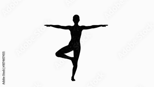 Silhouette of person in yoga tree pose on white background