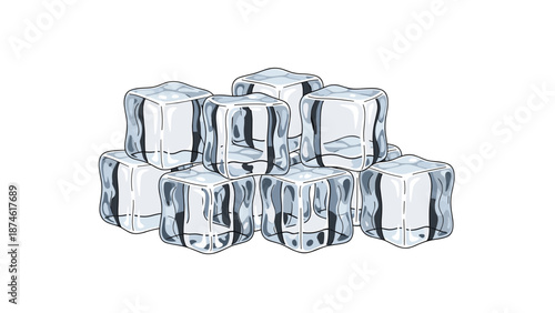 A crisp illustration showcasing a small pile of transparent ice cubes, perfect for chilling beverages or representing coldness and freshness.