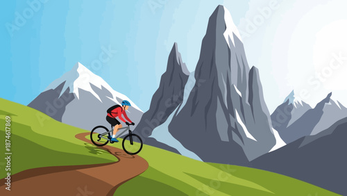 Mountain biking adventure in scenic alpine landscape with majestic peaks