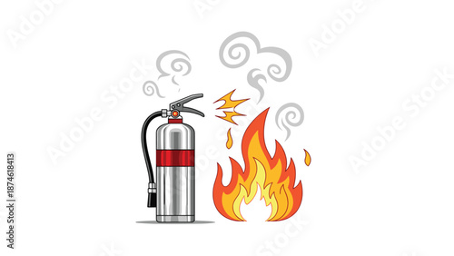 A fire extinguisher actively spraying to put out a fire, illustrating effective fire safety measures and quick emergency response.