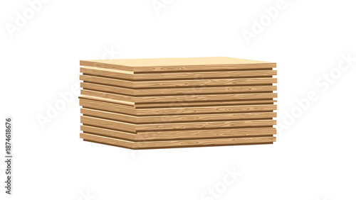 A neatly stacked pile of light brown plywood sheets, symbolizing construction materials, woodworking, and home renovation projects.