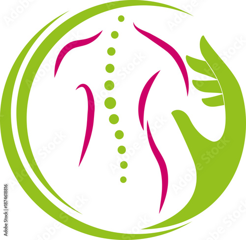 Person, Frau und Hand, Wirbelsäule, Physiotherapie, Orthopädie, Chiropraktiker, Massage Logo