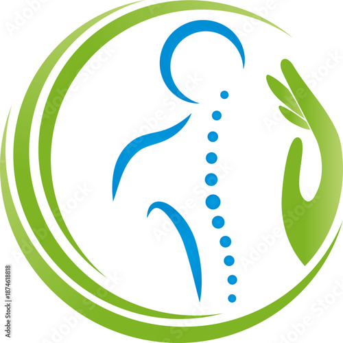 Mensch und Hand, Wirbelsäule, Massage, Orthopädie, Physiotherapie, Medizin, Logo