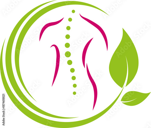 Person, Frau und Blätter, Wirbelsäule, Physiotherapie, Orthopädie, Heilpraktiker Logo
