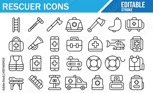 Safety and Survival Icon Pack - Outline Symbols for Emergency Response.