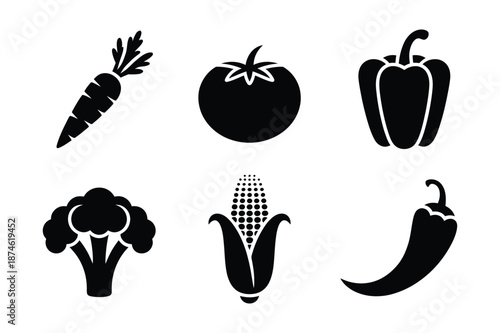 Black Vegetable Silhouettes Icon Set for Food and Healthy Eating