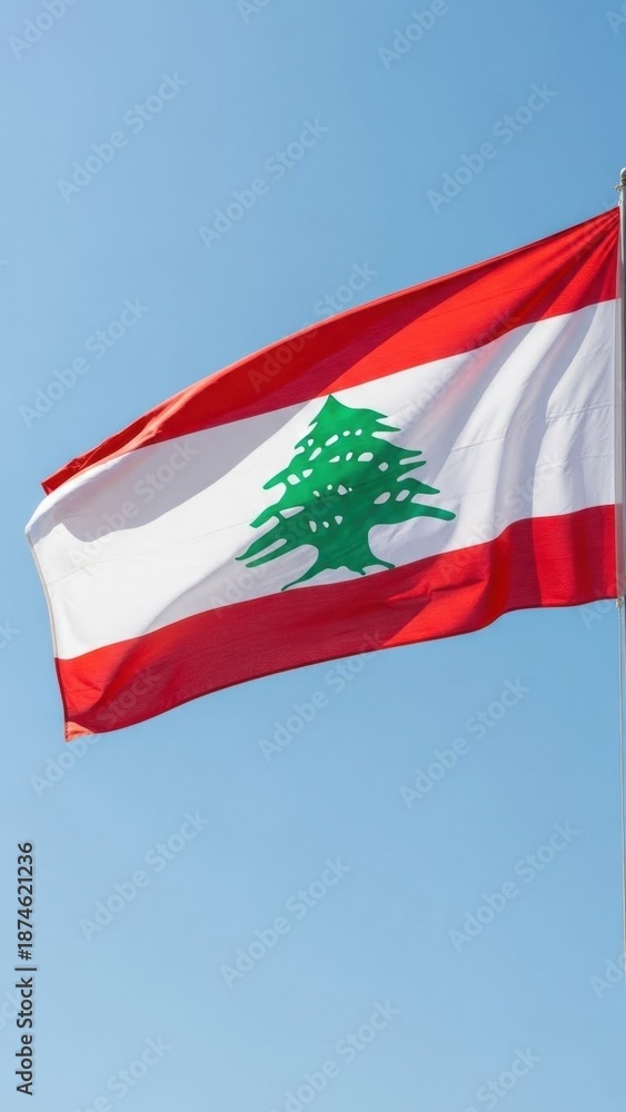 Naklejka premium Lebanon Flag Waving in Daylight