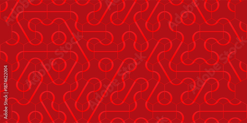 Abstract seamless pattern with red background and curved line design, modern geometric texture for digital, futuristic, and creative projects