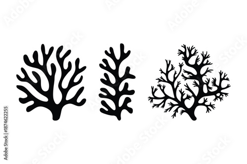 Sea Coral and Underwater Marine Plant Silhouette Icon Collection
