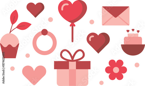 Celebrate valentine's day with sweet gifts and hearts isolated on transparent background, Vector, illustration