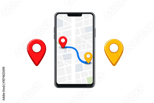 Navigation app on smartphone with location pins