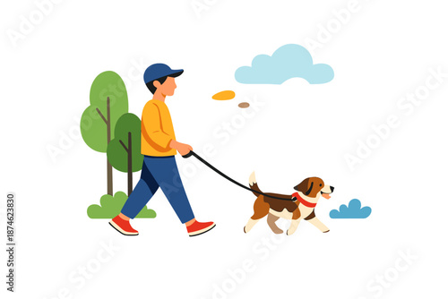 Person walking a dog in a park