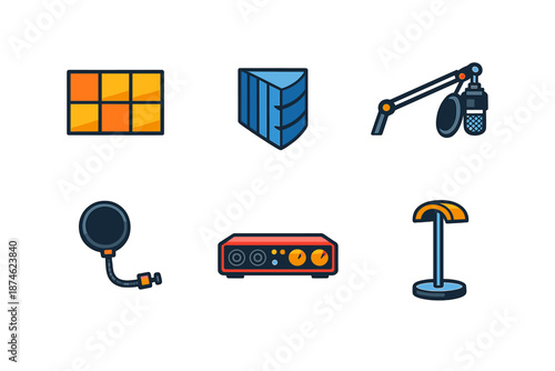 Collection of abstract icons for music production and audio equipment