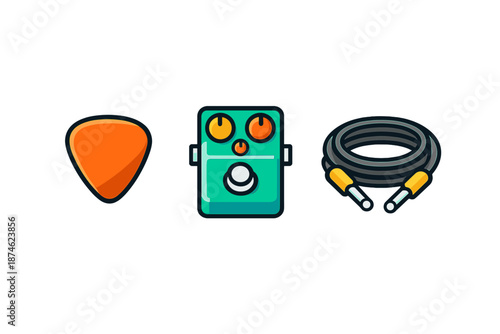 Guitar accessories flat icons