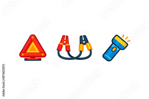 Car emergency kit icons on a dark background