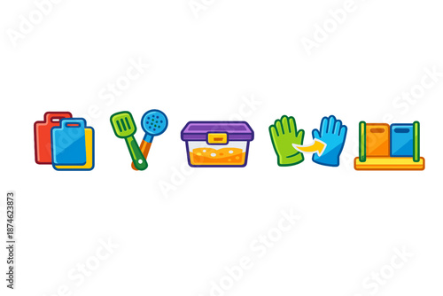 Set of colorful kitchen icons with glowing effect