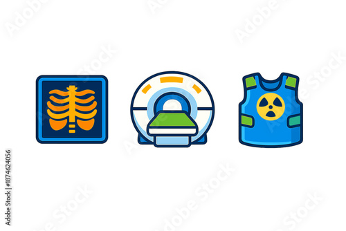 Medical imaging and radiation protection icons