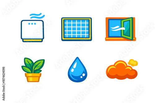 Set of colorful icons representing weather and elements
