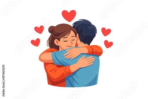 Couple Hugging with Hearts and Glowing Effect