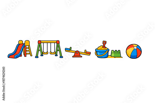 Children's playground icons on a dark background