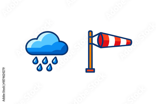 Rain Cloud and Wind Sock Icons