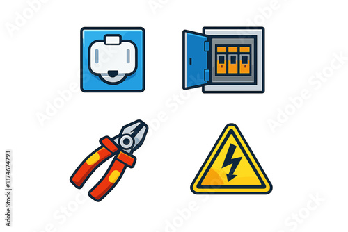 Electrical Safety and Tools Icons Set