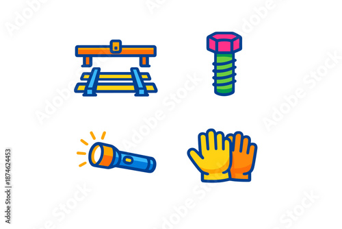 Set of four neon icons on a dark background