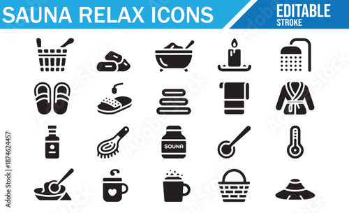 Sauna Accessories and Relax Icons Vector Set