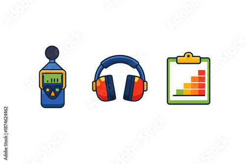 Noise monitoring equipment and data analysis icons