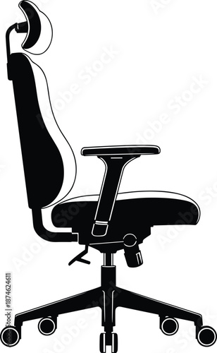 Ergonomic office chair silhouette, modern workplace furniture design, adjustable swivel seat, comfortable business equipment isolated on white background vector