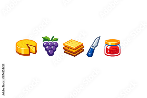 Cheese, Grapes, Crackers, Knife, and Jam Icons