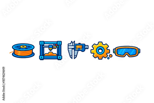 Set of 3D printing and engineering icons