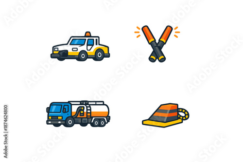Set of emergency and safety vehicle icons