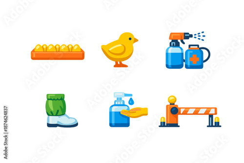 Collection of hygiene and health icons with glowing effects