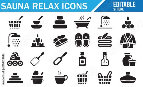 Sauna and Spa Wellness Icon Set Vector