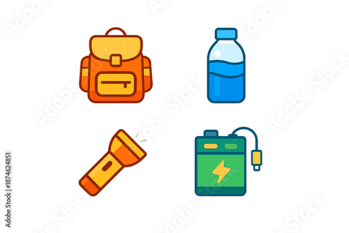 Camping and outdoor essentials icons