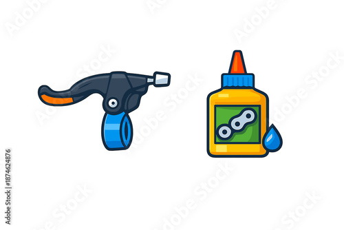 Bicycle brake lever and chain lubricant bottle icons