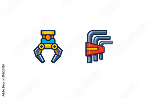 Robotic claw and hex wrench set icons