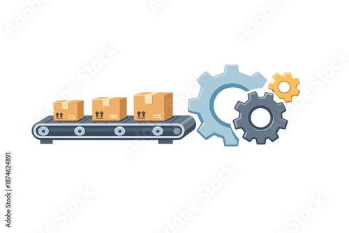 Conveyor belt with boxes and gears