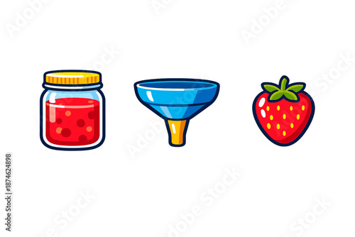 Jam Jar, Funnel, and Strawberry Icons