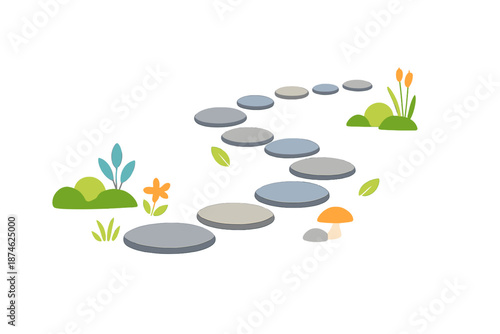 Whimsical glowing stepping stone path in a fantasy garden