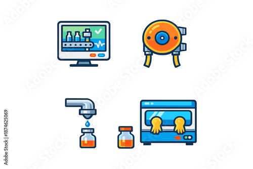 Laboratory and production icons set